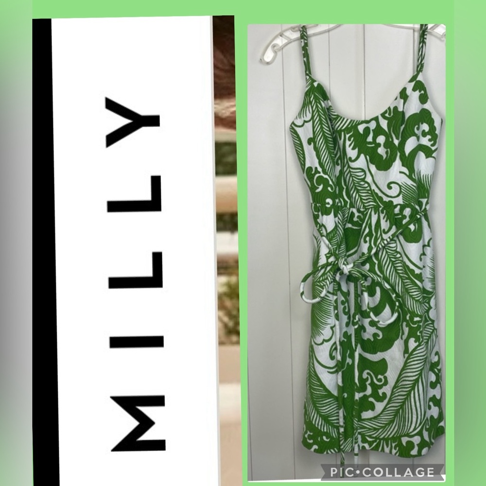 Milly Green and White Printed Wrap Dress
